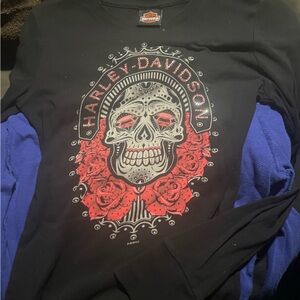 Harley-Davidson Black and Red Skull Graphic LS tee